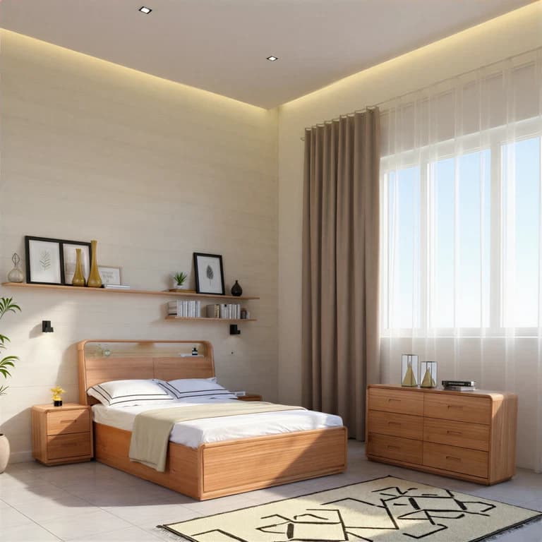 A Valentine bed frame styled in a light, modern bedroom