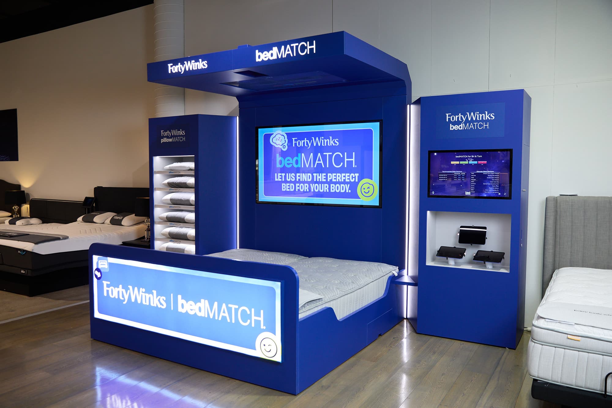 bedMATCH® fitting bed and screens in a Forty Winks store.