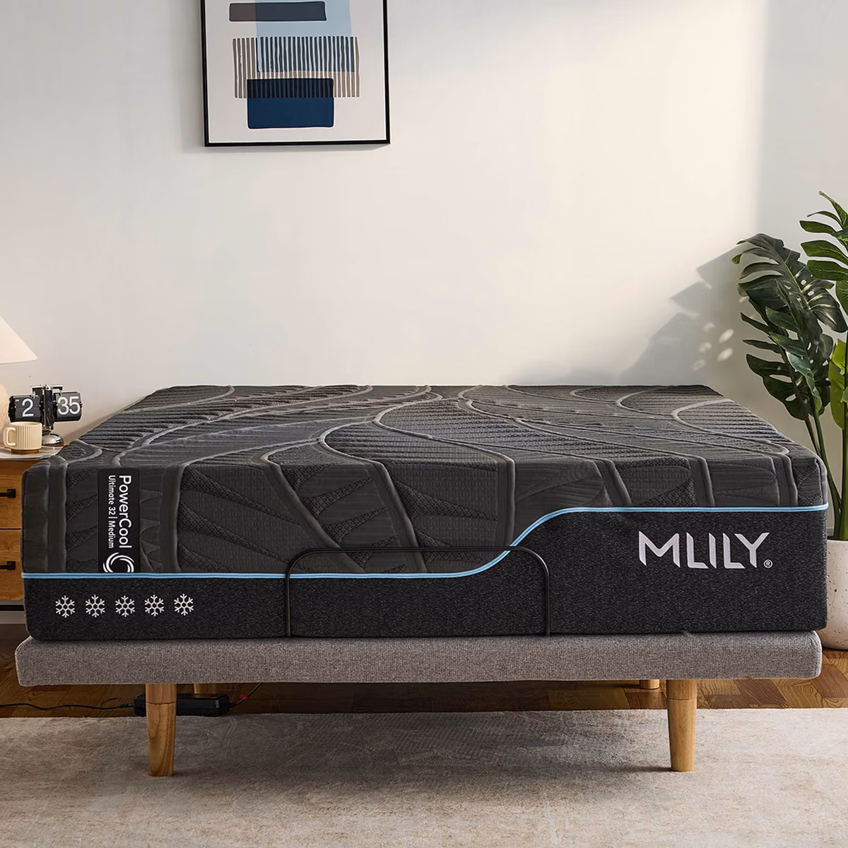 MLILY PowerCool mattress on a timber bed base.