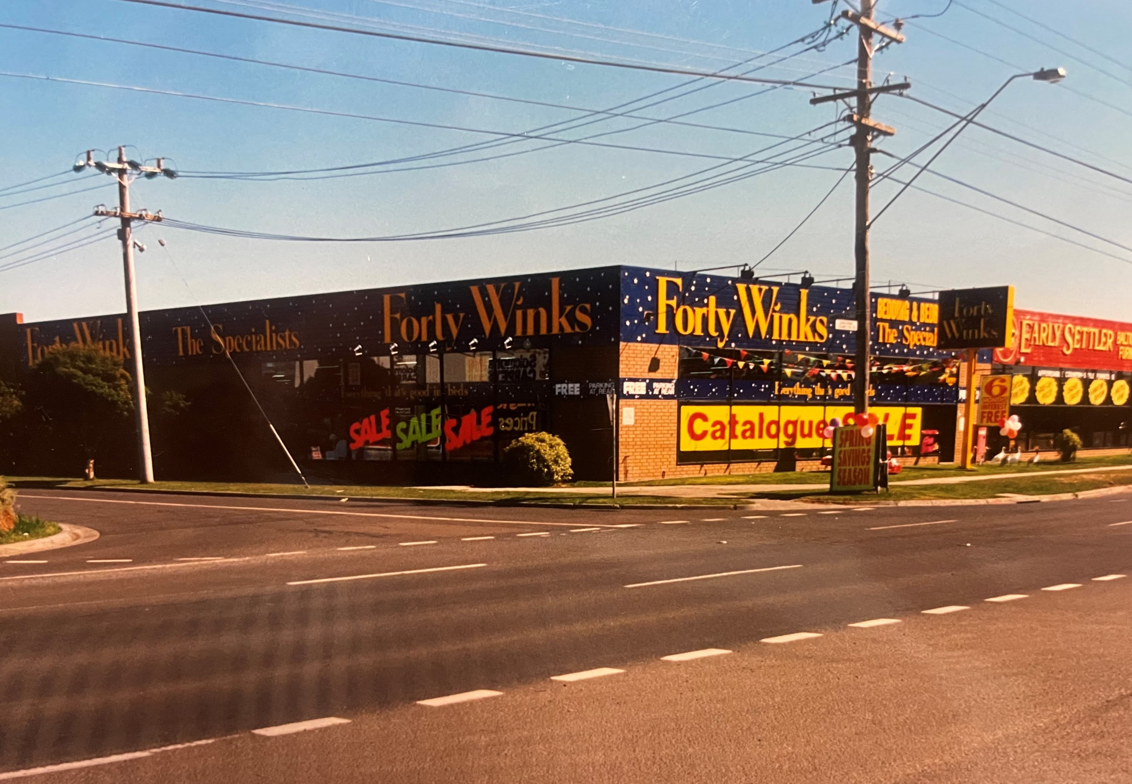 Early Forty Winks store on a suburban main road.