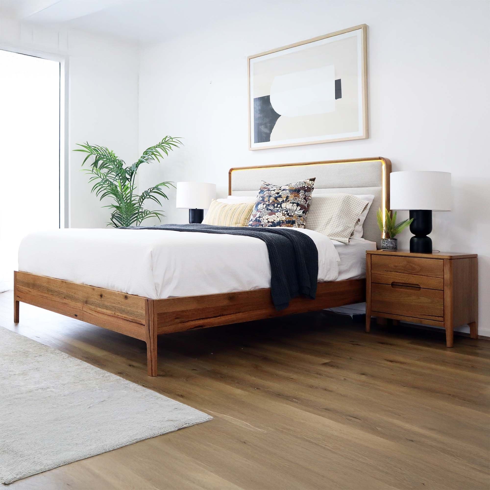 Lifestyle image of the Broulee Bed Frame, Natural from Forty Winks