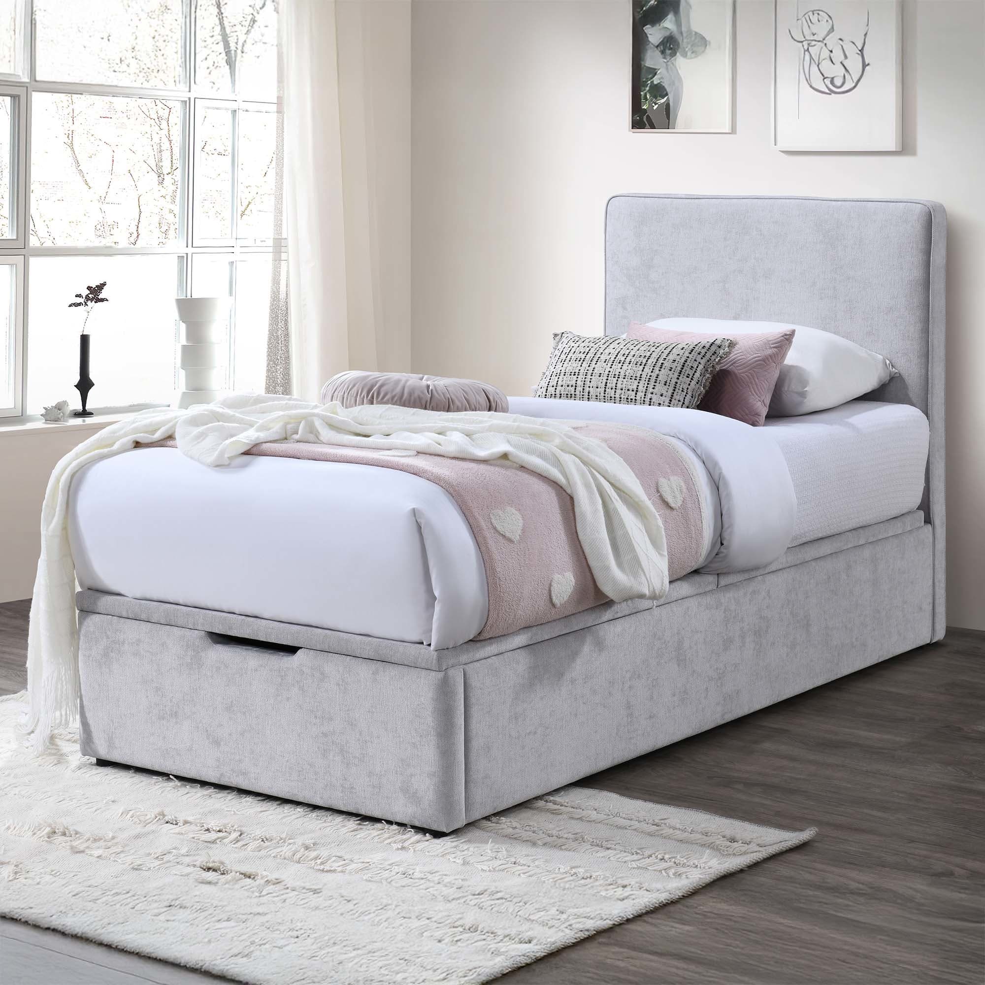 Lifestyle image of the Orlando Bed Frame, Gas Lift Base, Stone from Forty Winks