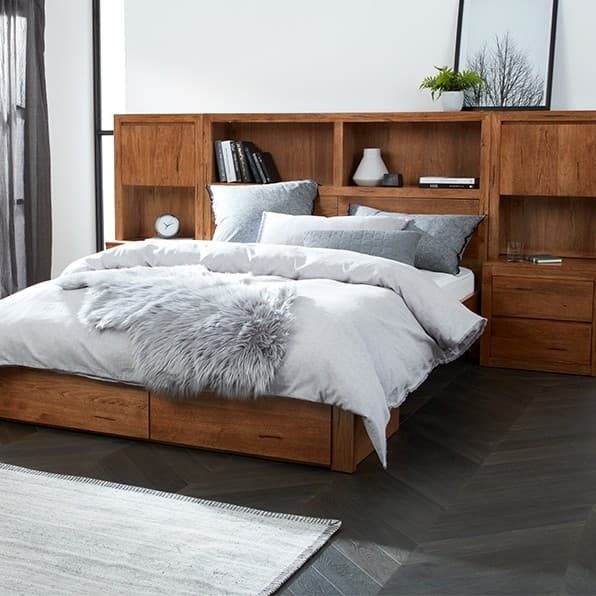 Lifestyle image of the Newport Bed Frame, W/ Led Headboard, Driftwood Earth from Forty Winks