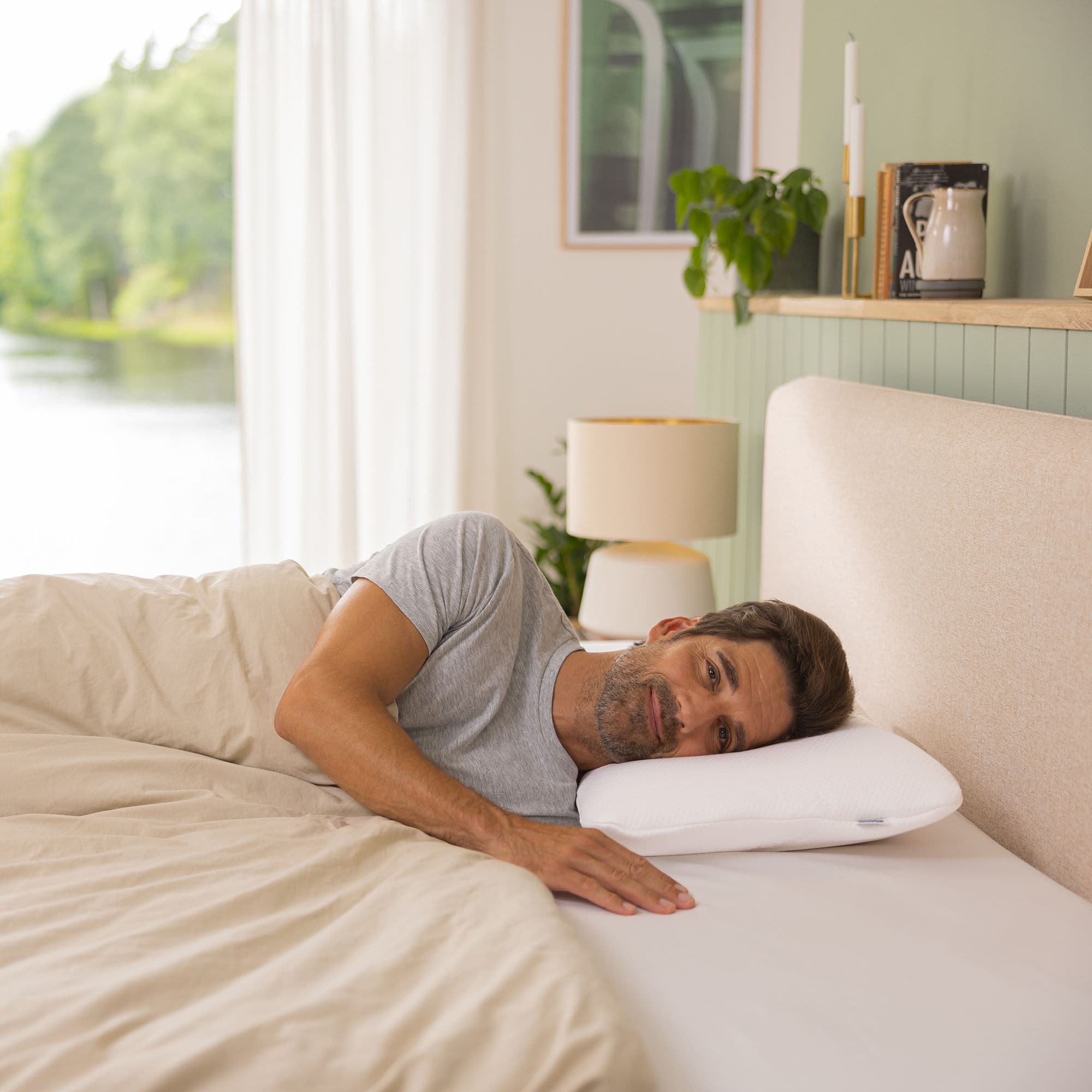 Lifestyle image of the Tempur Symphony Pillow, White from Forty Winks