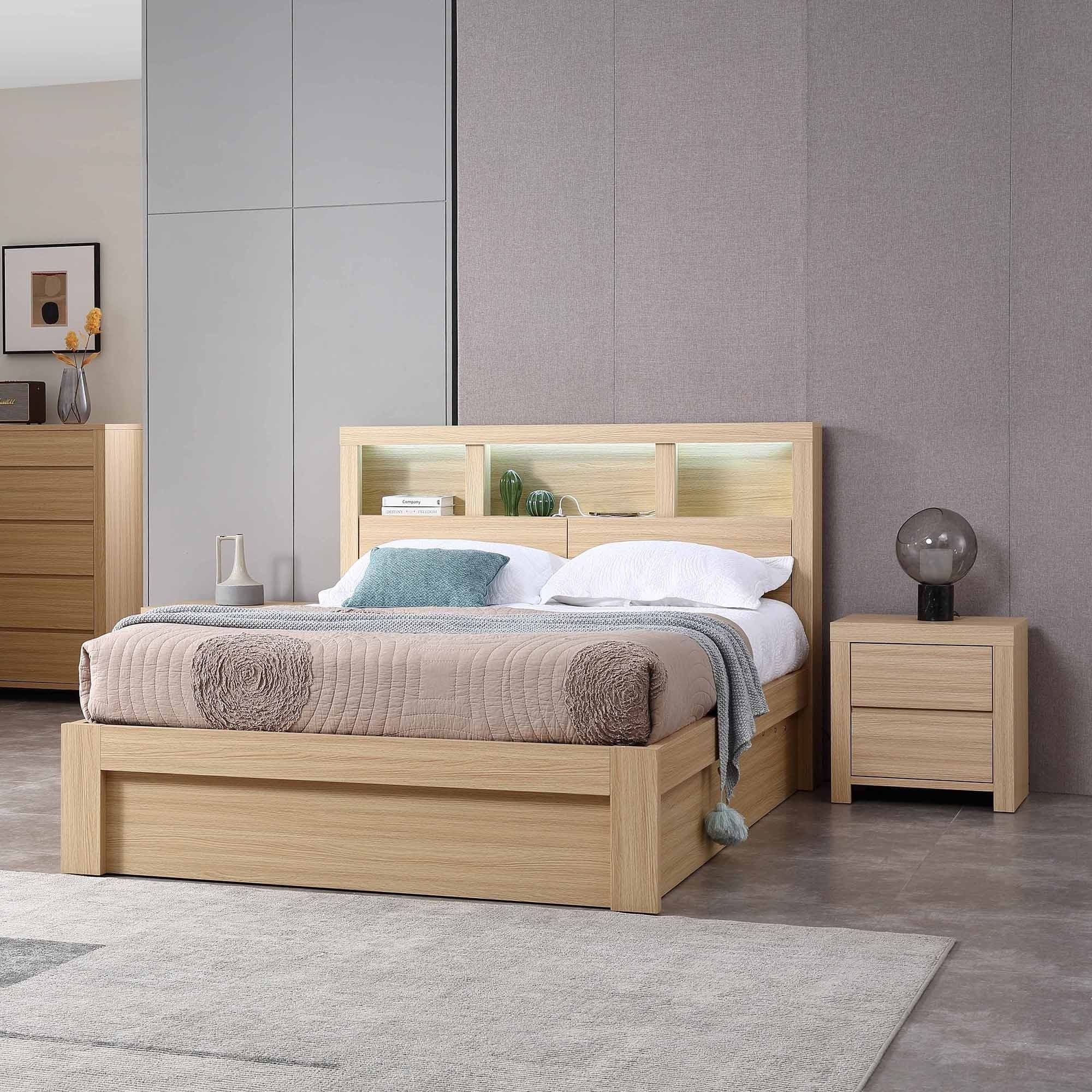 Lifestyle image of the Lugano Bedside Table (2 Drawer), Alpine Oak from Forty Winks