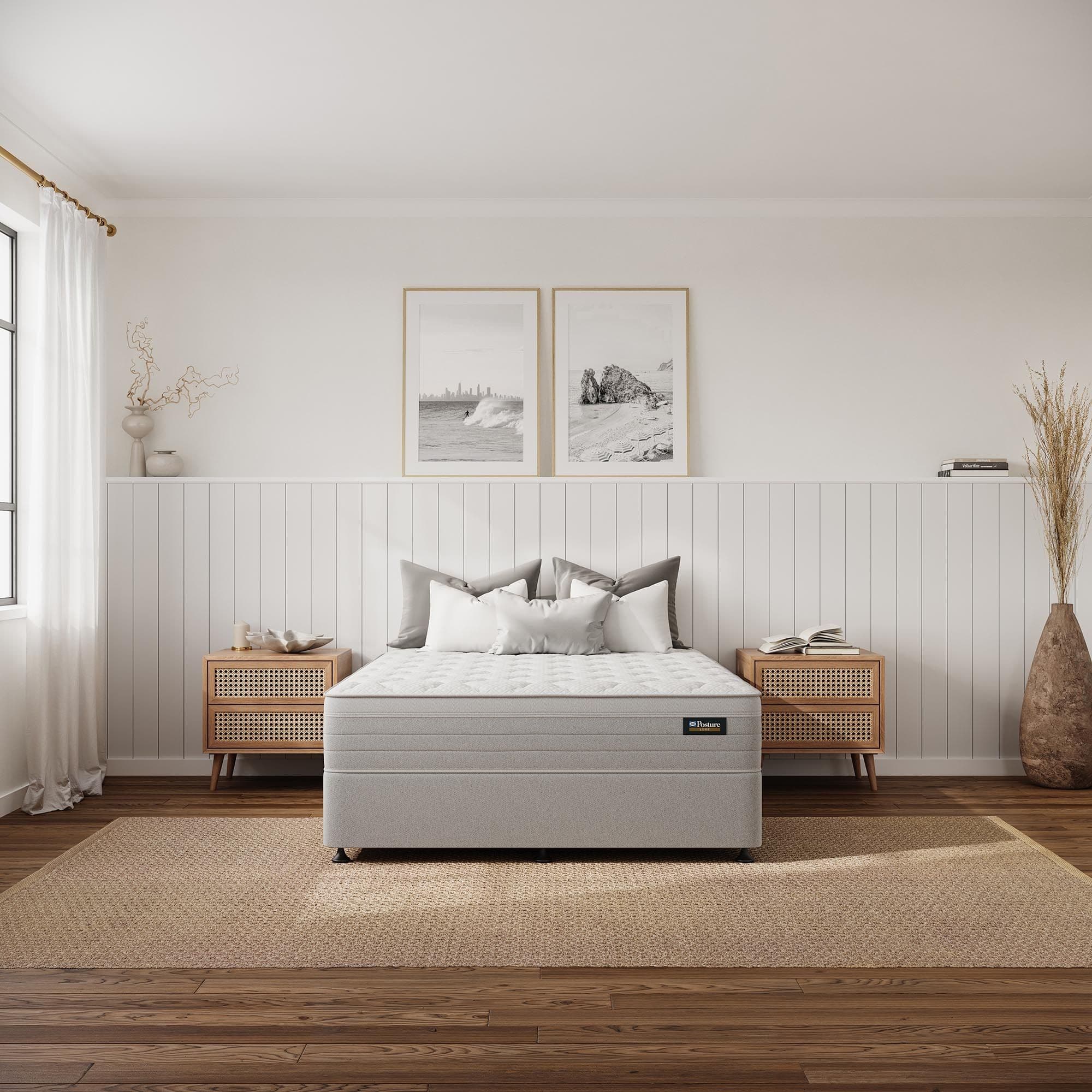 Lifestyle image of the Sealy Luxe 2025 Base, Cadet Grey from Forty Winks