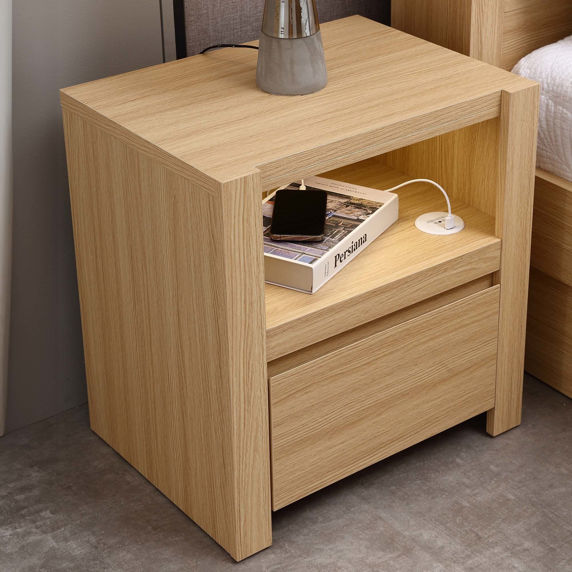 Product image of the Lugano Bedside Table (1 Drawer), Alpine Oak from Forty Winks