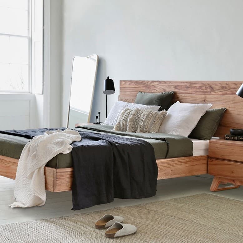 Lifestyle image of the Byron Bed Frame, Natural from Forty Winks
