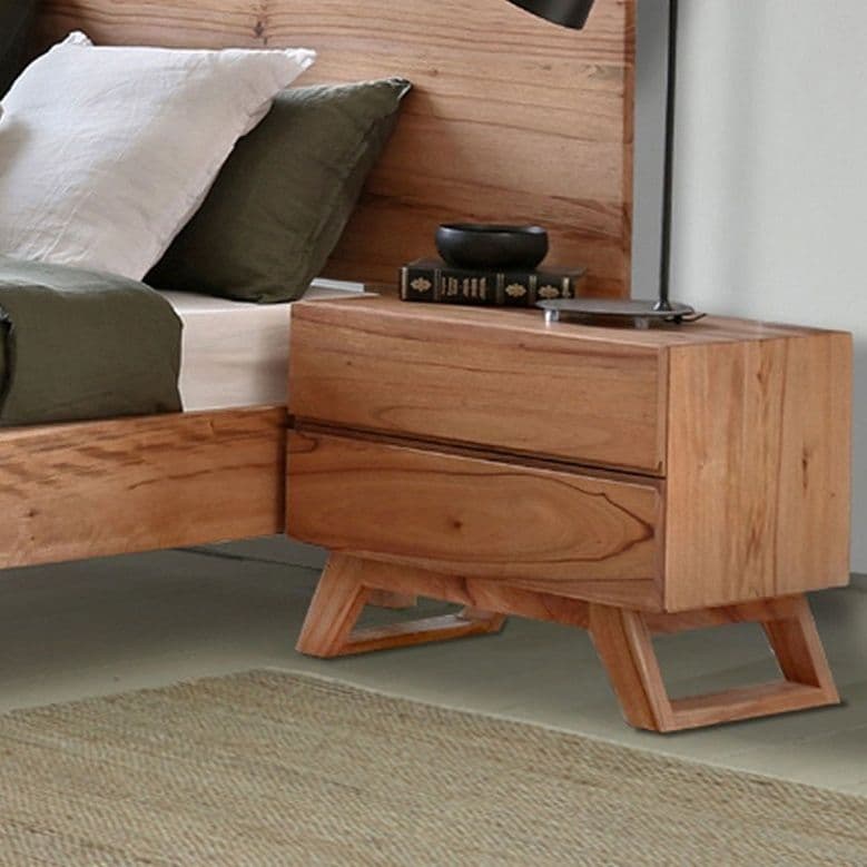 Lifestyle image of the Byron Bedside Table (2 Drawer), Natural from Forty Winks