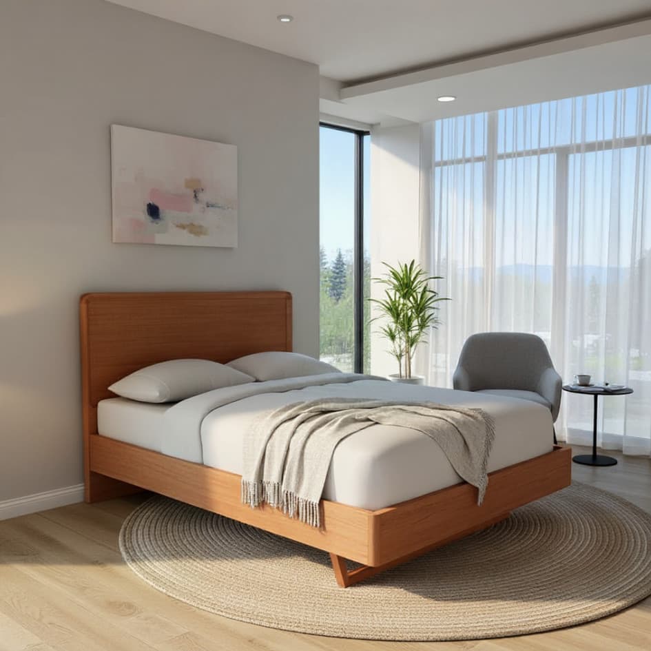 Lifestyle image of the Valentine Bed Frame, W/ Timber Headboard, Natural from Forty Winks