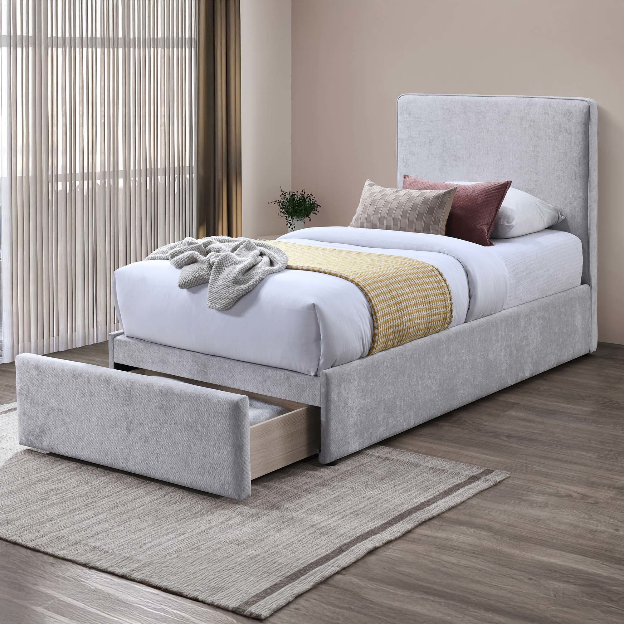 Lifestyle image of the Orlando Bed Frame, Drawer Base, Stone from Forty Winks