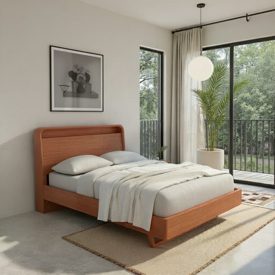 Lifestyle image of the Valentine Bed Frame, W/ Bookend Headboard, Natural from Forty Winks