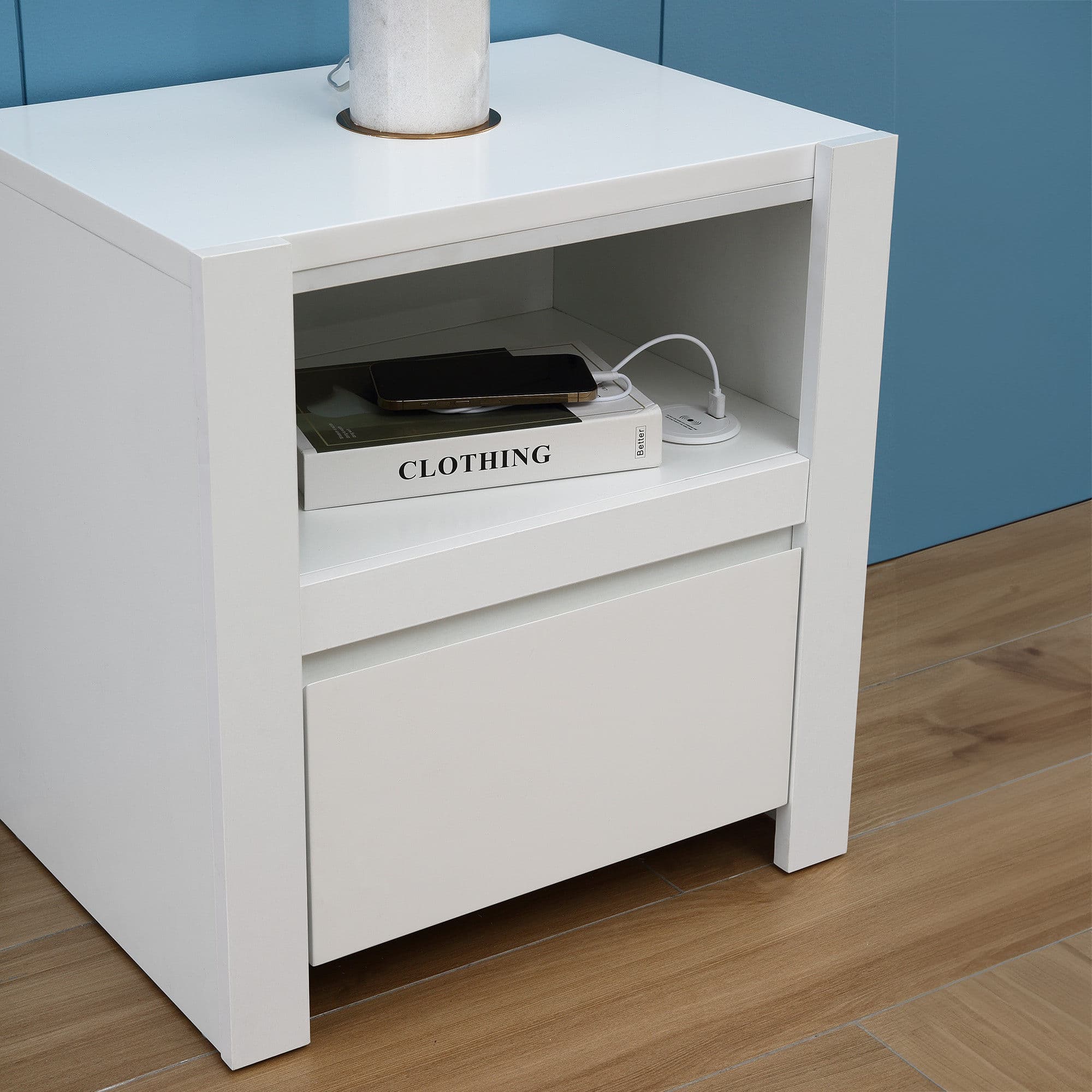 Product image of the Lugano Bedside Table (1 Drawer), Ivory White from Forty Winks