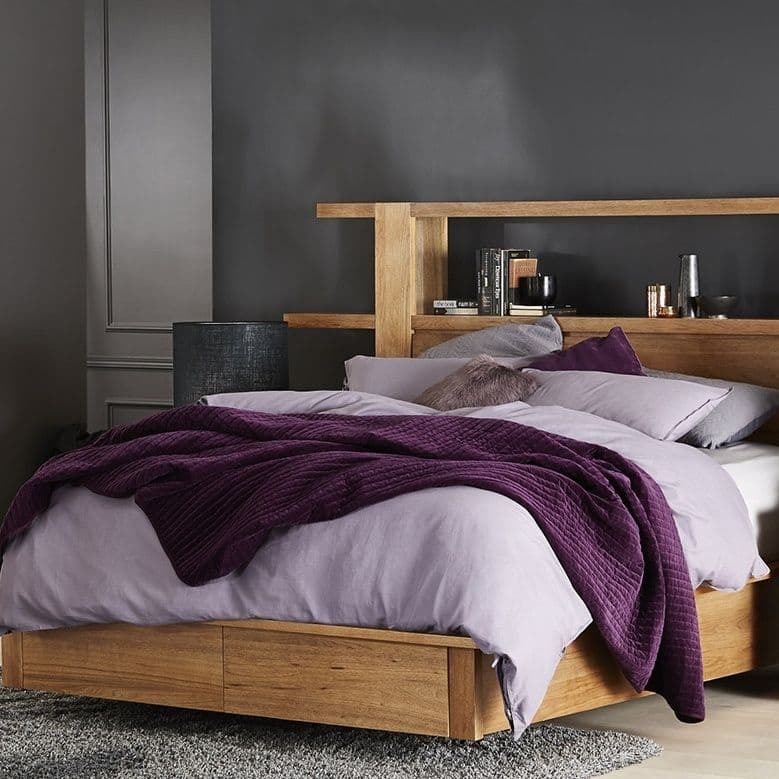 Lifestyle image of the Grandeur Bed Frame, Warm Oak from Forty Winks