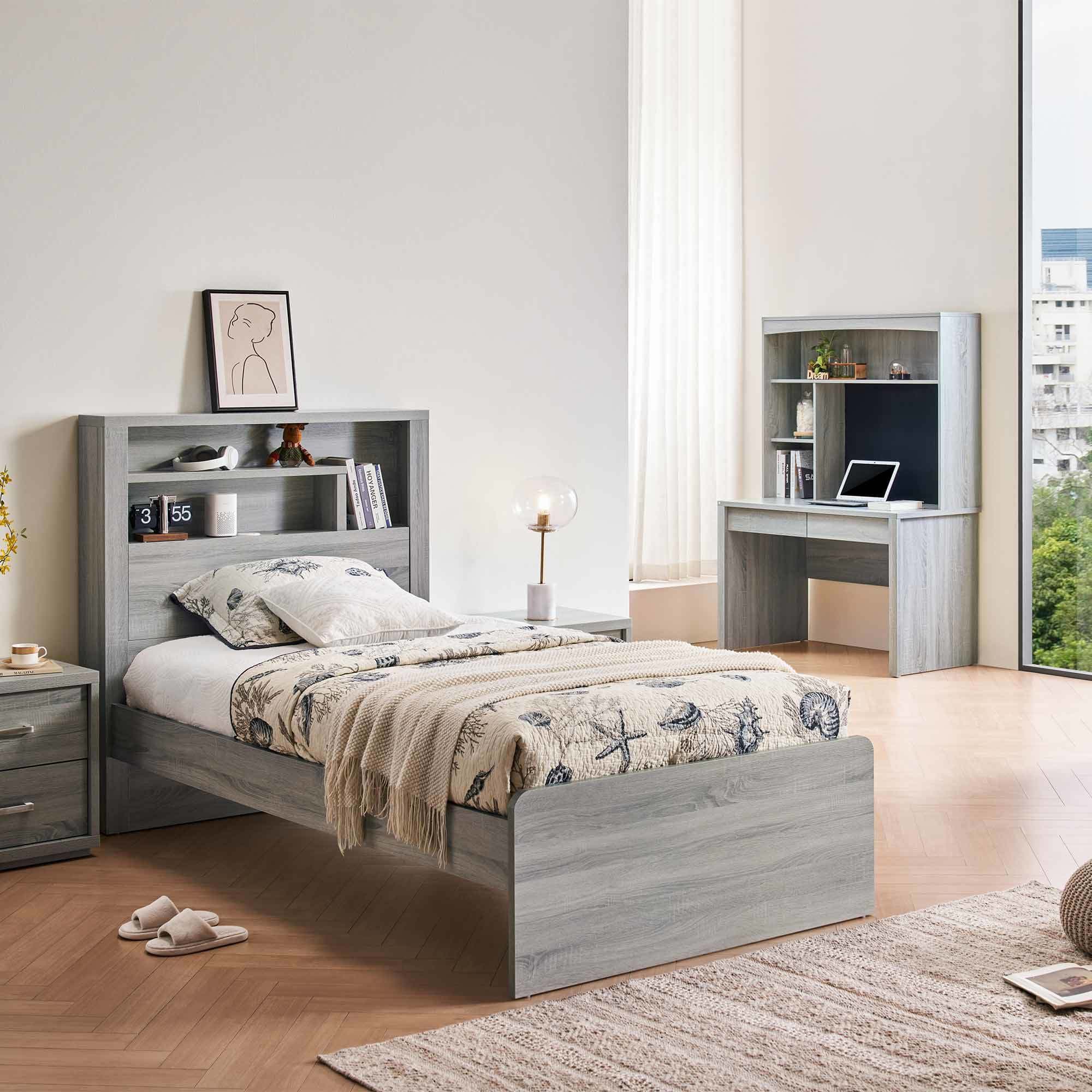 Lifestyle image of the Bellevue Bed Frame, Cement Grey from Forty Winks