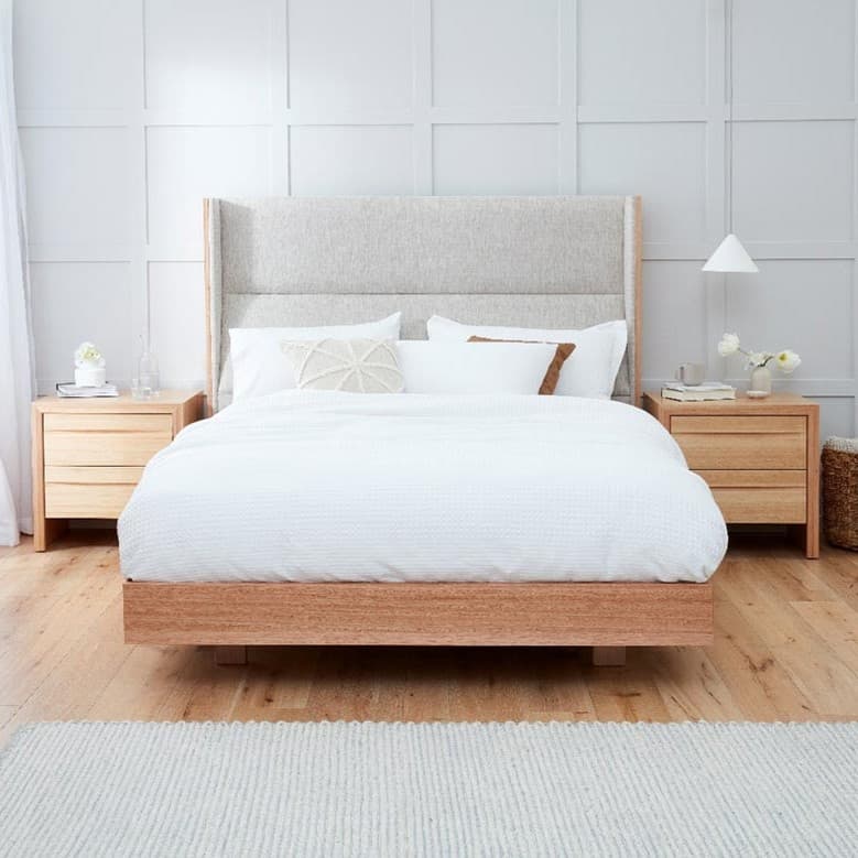 Lifestyle image of the Rialto Tallboy (4 Drawer), Natural-Profile Adonis Pepper from Forty Winks