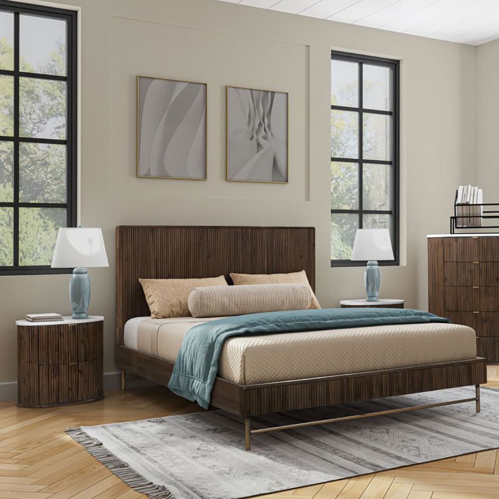 Lifestyle image of the Razzo Bed Frame, Madera Oak from Forty Winks
