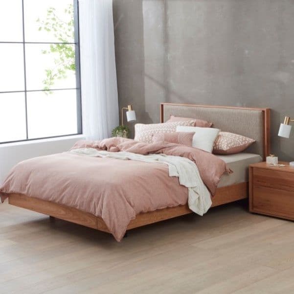Lifestyle image of the Gap X Bed Frame, W/ Upholstered Headboard, Native-Nixon Sand from Forty Winks